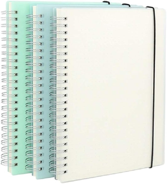 3 Pack A5 Spiral Bullet Dotted Journal with 120gsm Thick Paper, Dot Grid Spiral Notebook with Plastic Hardcover and Elastic Band Closure, 80 Sheets Per Pack 5.7X 8.3 inches