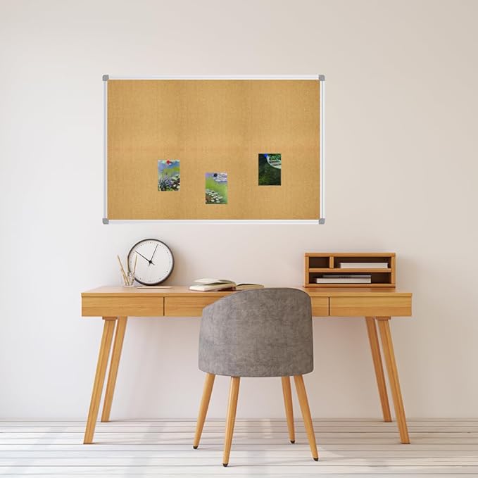 Lockways Cork Board Bulletin Board, Double Sided Corkboard 36" x 24", Wall-Mounted Aluminum Framed Message Presentation Notice Board 3 x 2