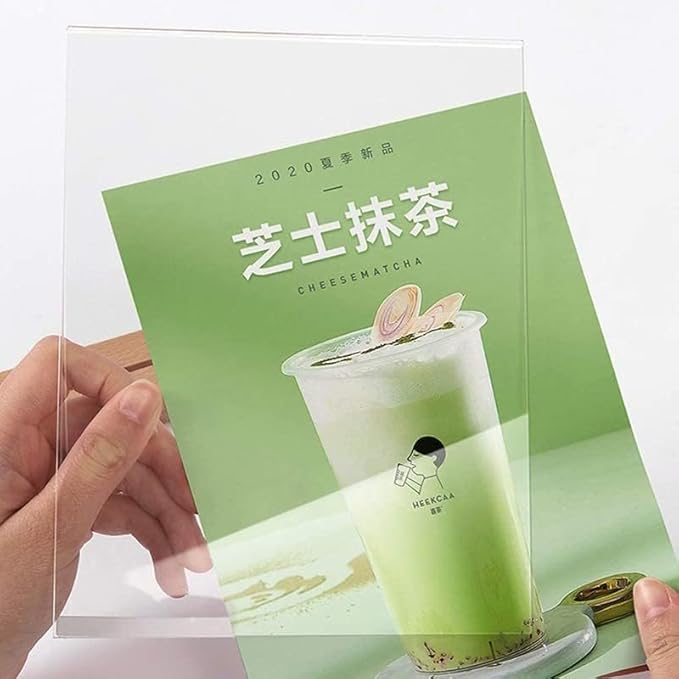 Acrylic Sign Holder A4/A5/A6 Menu Displays Double Sided, Wood Base Table Top Sign Stand (Horizontal A4 297×210mm/11.69×8.27 inches)
