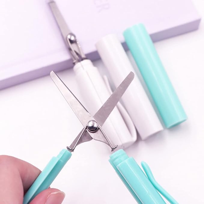 Pen Style Scissors with Cover Foldable Scissors Student Scissors Small Craft Scissors Embroidery Scissors for School, 1.4*2*11.4cm, White