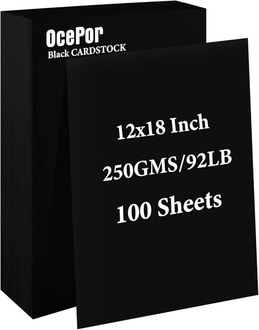 100 Sheets Black Cardstock 12” x 18”, 92lb/250gsm Black Card Stock, Thick Card Stock Paper, Heavy Cardstock Paper for Printer, Resume, Scrapbooks, Art, Crafts, Business Cards