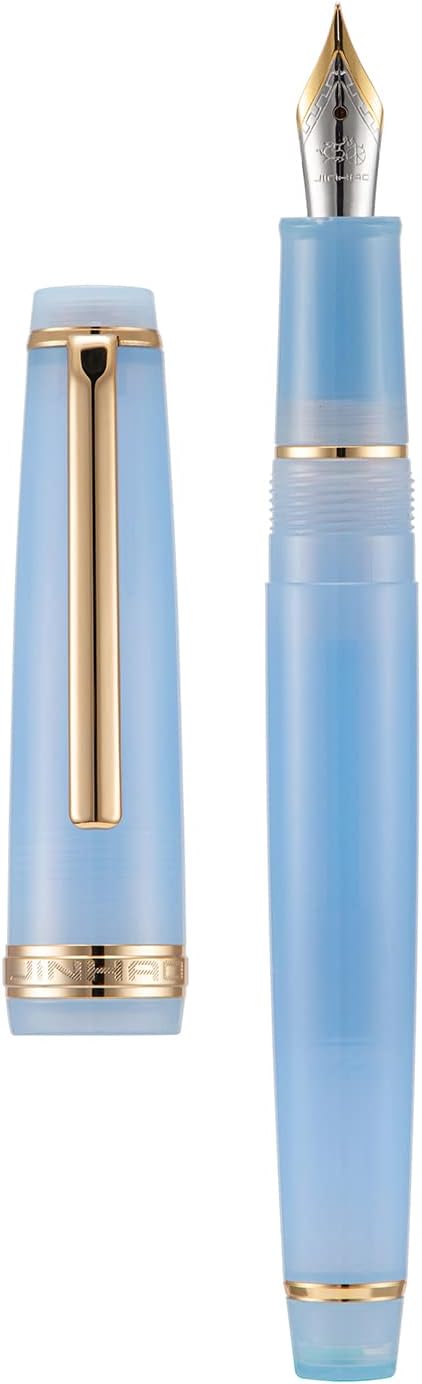 Jinhao 82 Acrylic Fountain Pen, Iridium Extra Fine Nib with Ink Converter, Transparent Light Blue Classic Design Smooth Writing Pen (Gold Trim)