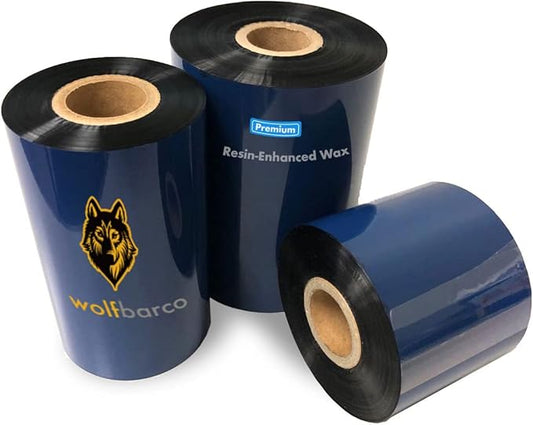 6 Rolls Wolfbarco 4.02" x 1476' (102mm x 450m) Black Premium Resin-Enhanced Wax Thermal Transfer Ribbon Compatible with Zebra,TEC, INTERMEC,Citizen,TSC,GODEX,ARGOX Printers