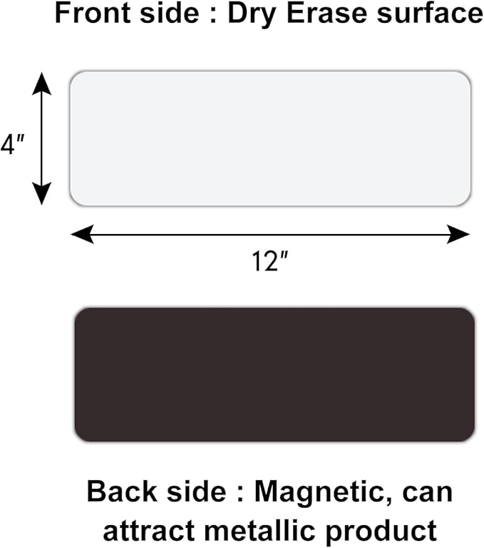 Larger Magnetic Dry Erase Labels 12"x 4" White, Big Dry Erase Magnetic Labels for Whiteboards, Fridge, School Classroom, Pack of 10