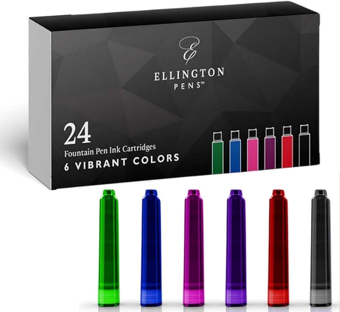 Blue Fountain Pen Ink Refills - 24 Pack Blue International Standard Size Cartridges - Premium Quality & Non-Toxic - Long-Lasting Ink