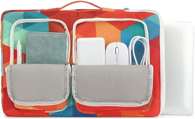 canvaslife 360° Protective Laptop Sleeve Case Bag with 4 Pockets for MacBook Pro 16 inch and 15 inch-15.6 inch Laptop (Rainbow peacock)