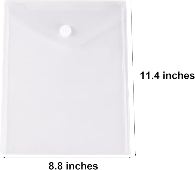 8.5 x 11 Vertical Clear Letter Sized Plastic Envelopes Document File Storage Holder 20 Pack Hook Loop Closure