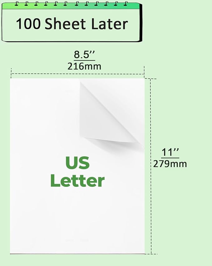Thermal Printer Paper 8.5 x 11 Inch, US Letter Size Thermal Paper 100 Sheets, Compatible with ITP01/A40 Portable Thermal Printer, Continual Feeding Thermal Paper