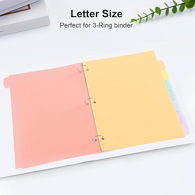 24 Count/3 Sets Write & Erase Binder Dividers with Tabs, Durable Plastic 8 Tab Dividers for 3 Ring Binder Letter Size, Separators for Student School Home Office Document Organizer, Pastel