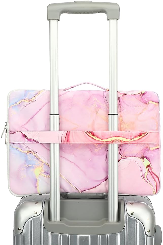 canvaslife 360° Protective Laptop Sleeve Case Bag Cover with Handle For iPad 12.9 inch,MacBook Pro Air 13" and 12.5 inch-13.3 inch Laptop (Pink marble)