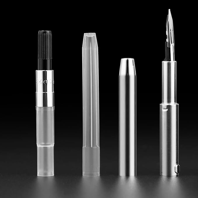 Majohn A2 Press Fountain Pen Extra Fine Nib with Box, Retractable Blue Resin Ink Pen with Converter Writing Set (Black Clip Version）