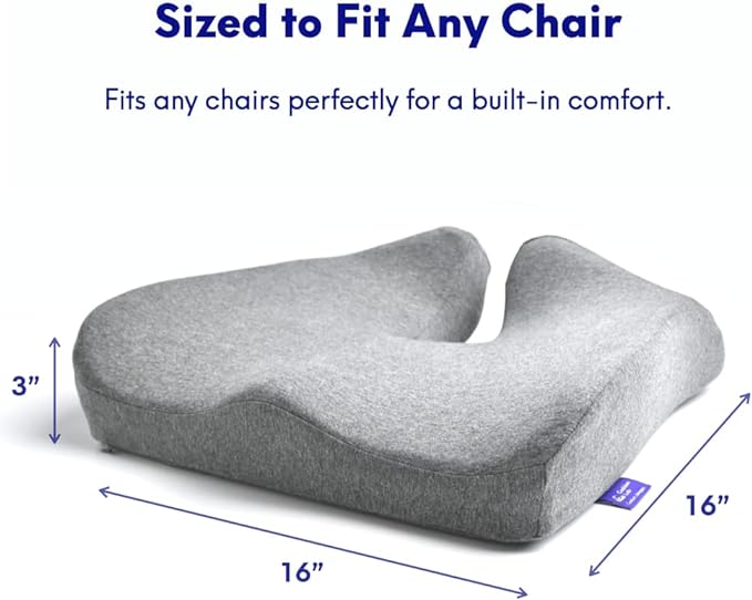Cushion Lab Patented Pressure Relief Seat Cushion for Long Sitting Hours on Office/Home Chair, Car, Wheelchair - Extra-Dense Memory Foam for Hip, Tailbone, Coccyx, Sciatica - Light Grey