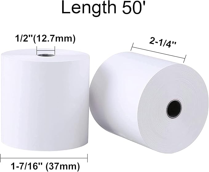 (50 Rolls) LabelMore 2 1/4" X 50' Thermal Paper Rolls, Credit Card Paper Rolls Thermal, Cash Register Roll, Premium Pos Thermal Printer Paper