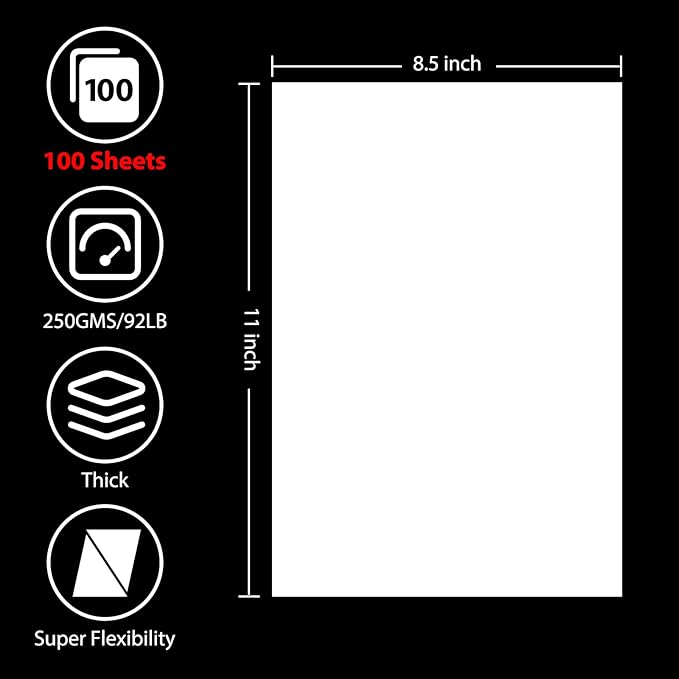 100 Sheets White Cardstock 8.5” x 11”, 92lb/250gsm Card Stock, Thick Card Stock Paper, Heavy Cardstock Paper for Printer, Resume, Scrapbooks, Art, Crafts, Business Cards