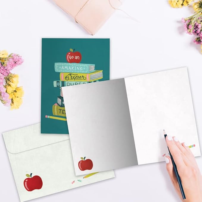Tree-Free Greetings Teacher Appreciation Cards - Artful Designs - 2 Cards + Matching Envelopes - Made in USA - 100% Recycled Paper - 5"x7" - Lighthearted,For Teacher,Awesome Fantastic Teacher (GT64446)