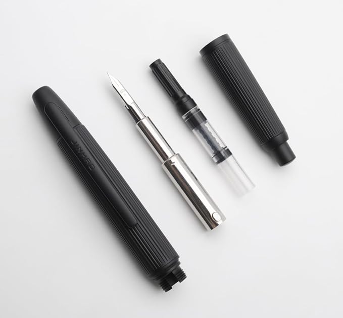 JINHAO 10 Press Fountain Pen, Retractable Metal Pen with Ink Converter (F Nib 0.5mm, Striated Black)