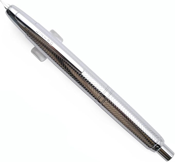 JINHAO 10 Press Fountain Pen, Retractable Metal Pen with Ink Converter (F Nib 0.5mm, Wavy Texture Bright Silver)
