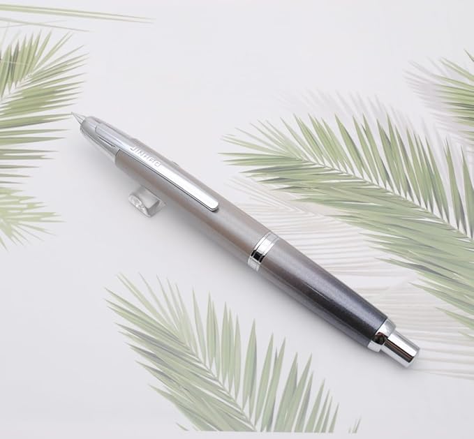 JINHAO 10 Press Fountain Pen, Retractable Metal Pen with Ink Converter (F Nib 0.5mm, Gradient Grey)