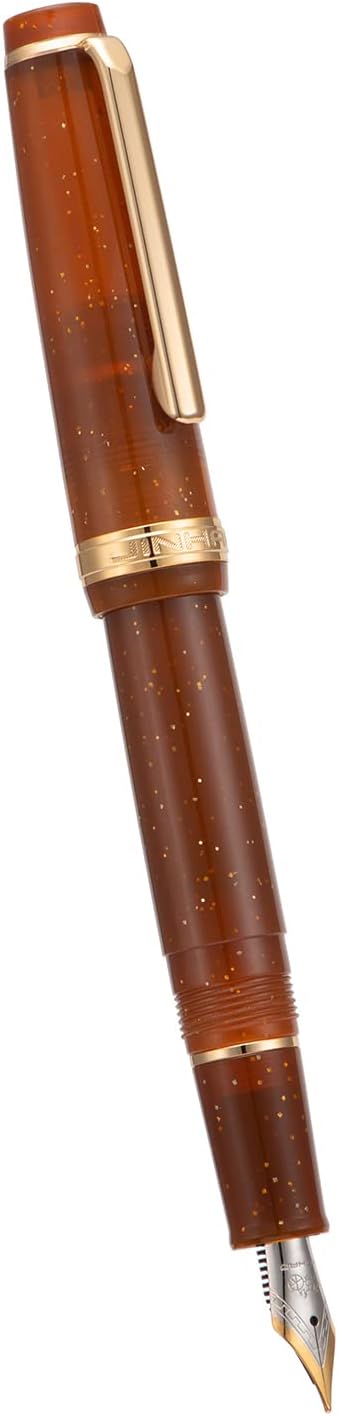 Jinhao 82 Acrylic Fountain Pen, Iridium Medium Nib with Ink Converter, Transparent Coffee Fluorescent Classic Design Smooth Writing Pen (Gold Trim)