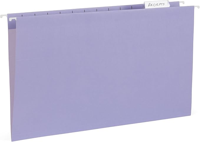 25 Blue Summit Supplies Legal Size Hanging File Folders - Assorted Gem Tone Colors (Turquoise, Teal, Coral, Purple, Magenta), Durable 11pt Paper, Plastic Tabs and Inserts Included