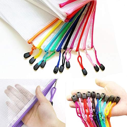 Mesh Zipper Pouch Document Bag, Plastic Zip File Folders, Letter Size Waterproof Document Pouch for Office Supplies, Arts & Crafts Organizing Storage (10 Colors 30 Pack)