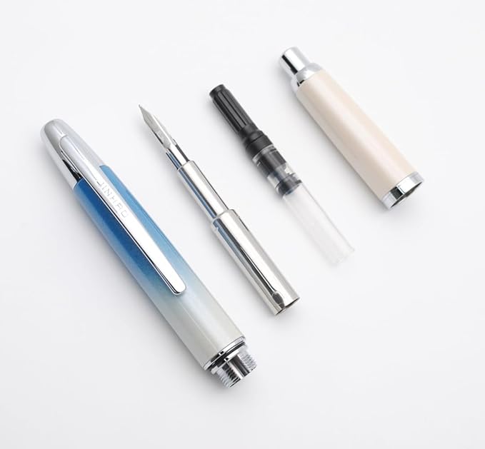 JINHAO 10 Press Fountain Pen, Retractable Metal Pen with Ink Converter (F Nib 0.5mm, Gradient Blue)