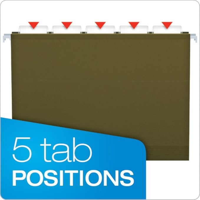 Pendaflex Extra Capacity Reinforced Hanging File Folders, 2", Letter Size, Standard green, 1/5 Cut, 25/BX (04152X2)