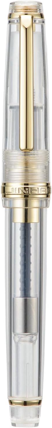 Jinhao 82 Acrylic Fountain Pen, Iridium Medium Nib with Ink Converter, Transparent Unqiue Design Smooth Writing Pen (Gold Trim)