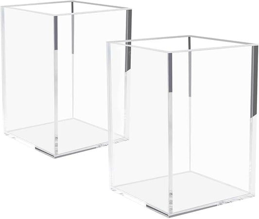 NIUBEE Acrylic Pen Holder 2 Pack,Clear Desktop Pencil Cup Stationery Organizer for Office Desk Accessory
