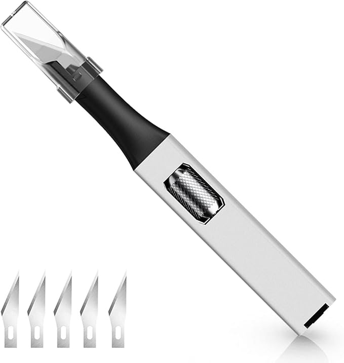 Utility knife, Portable Box Cutter, Comes with 6 Blades, Perfect for Professional Amateur Hobbyists for Modeling and Carving, Suitable for Office and Home Use (1, Silver)