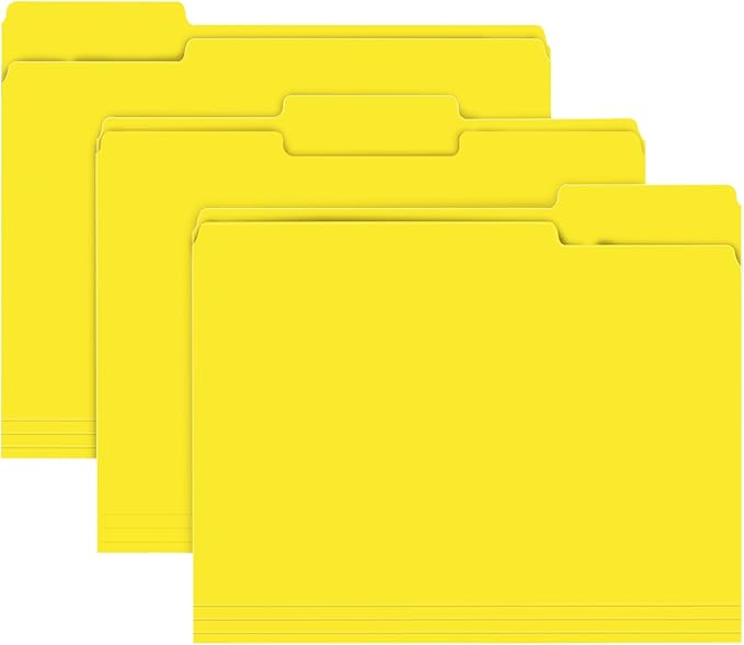 File Folder, RAZCC 150 Pack 1/3 Cut Tab File Folders Letter Size, Yellow, Folders with Tab, Great for Organizing and Easy File Storage