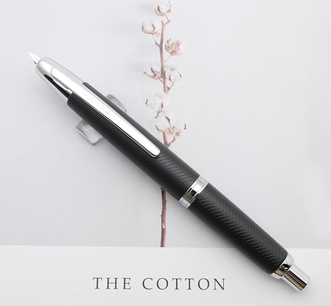 JINHAO 10 Press Fountain Pen, Retractable Metal Pen with Ink Converter (F Nib 0.5mm, Wavy Texture Matte Black)