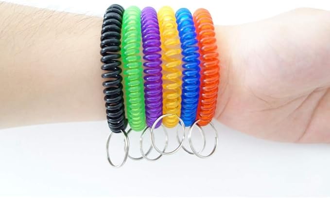 Pack of 36 Colorful Spring Spiral Wrist Coil Key Chain, Wristband Key Ring (Solid Pink)