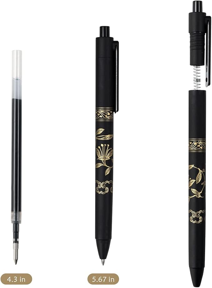 MiSiBao 0.7mm Black Ink Gel Pens Refillable & Retractable Gel Ink Rolling Ball Pens Gilding Process Pattern Smooth Writing Gel Pen (18-pack)