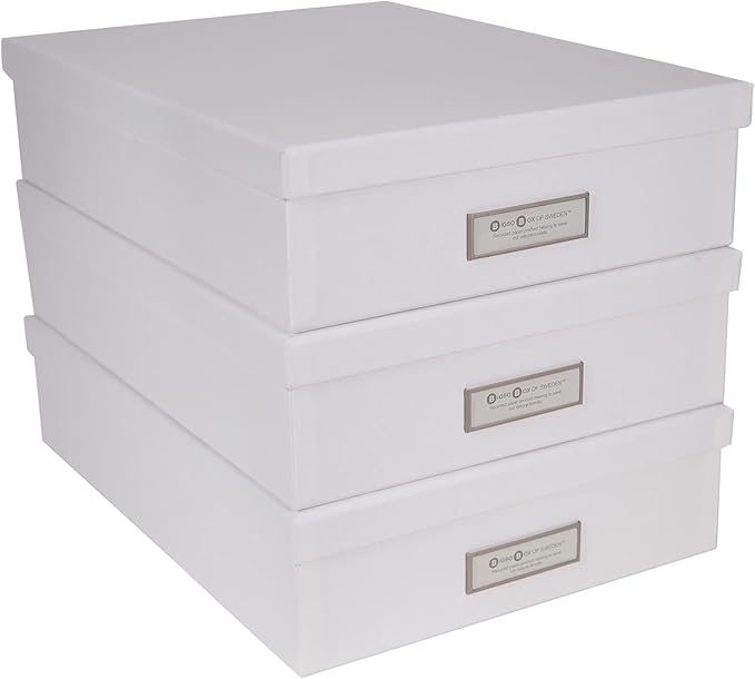 Bigso Oskar Fiberboard Label Frame Document Letter Box | File Organizer Document Box for Important Paperwork | Document Storage Box with a Lid & Label Window | 3.3″x10.2″x13.8″ | 3 Pack | Dark Grey
