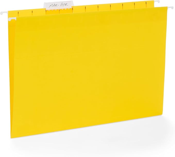 25 Blue Summit Supplies Assorted Colored Hanging File Folders Letter Size with Plastic Tabs, 12pt Paper Construction, Durable for Office Filing