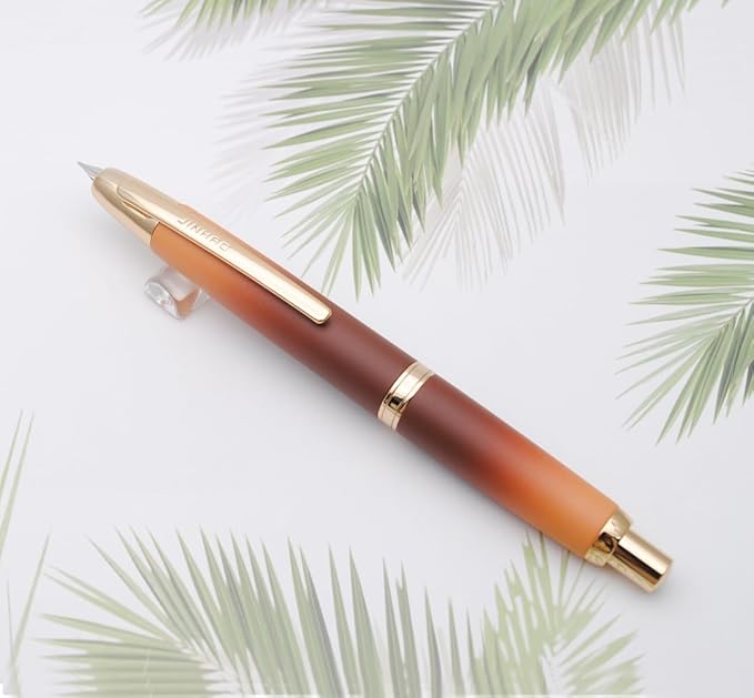 JINHAO 10 Press Fountain Pen, Retractable Metal Pen with Ink Converter (F Nib 0.5mm, Gradient Coffee)