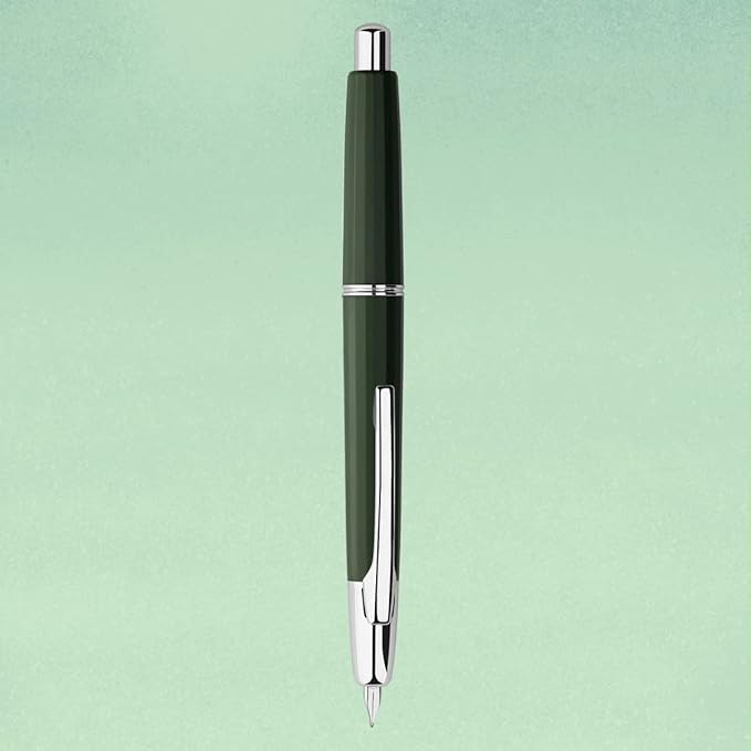 Majohn A2 Press Fountain Pen Extra Fine Nib with Box, Retractable Green Resin Ink Pen with Converter Writing Pen Set (Silver Clip Version）
