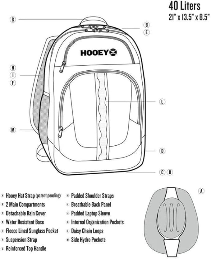 HOOEY Ox 40 Liter Hiking Backpack Rain Cover Hat Strap Laptop Sleeve Hydro Pockets (Serape/Burgundy)
