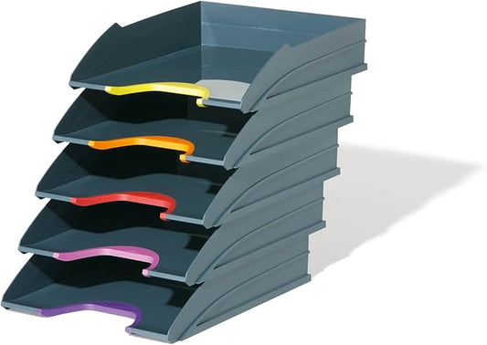 DURABLE Stackable Letter Tray, Gray & Multicolor, VARICOLOR, Set of 5 (770557)