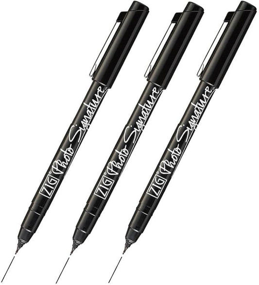 Zig Kuretake 0.7mm Photo Signature Marker pen 3 pcs set, Black, for photo signature, Made in Japan
