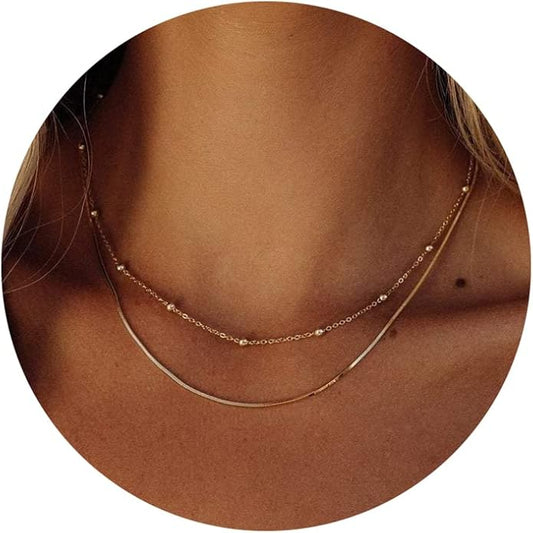 Herringbone Necklace for Women,Dainty Gold Necklace,14k Gold Plated Snake,Gold Chain Choker Necklaces,Simple Gold Layered Necklaces,Gold Jewelry Gift for Women