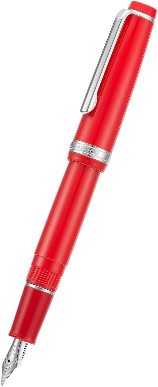 Jinhao 82 Red Acrylic Fountain Pen, Iridium Extra Fine Nib Classic Design Smooth Writing Pen with Ink Converter (Silver Trim)