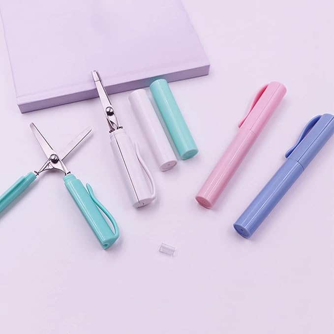 Pen Style Scissors with Cover Foldable Scissors Student Scissors Small Craft Scissors Embroidery Scissors for School, 1.4*2*11.4cm, Blue
