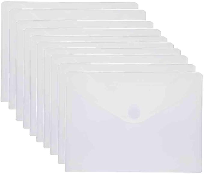 9x7 Clear Plastic Envelopes Hook Loop Closure Receipt Stickers Storage Holder 10 Pack