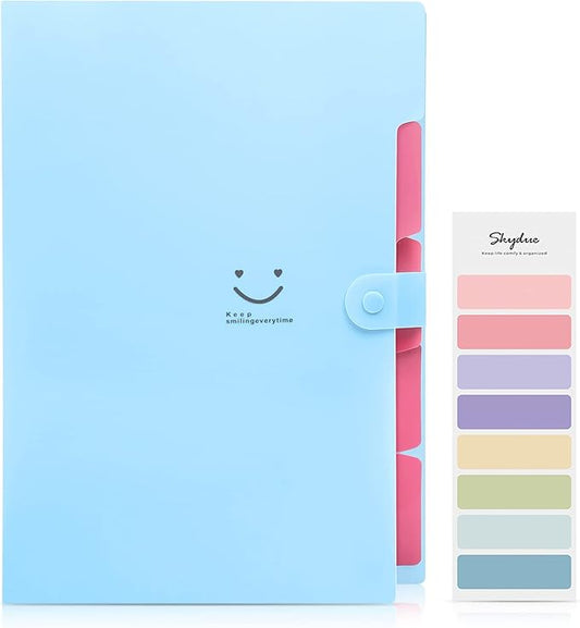 SKYDUE Expanding File Folder 5 Pockets ,Letter A4 Paper Accordion Document Organizer (Blue)