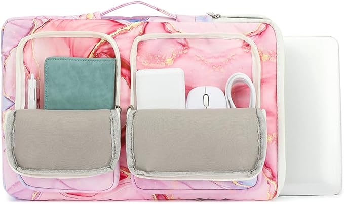 canvaslife 360° Protective Laptop Sleeve Case Bag with 3 Pockets for 14 inch Dell HP Lenovo Laptop and MacBook Pro 14 inch,Surface Laptop 14.4 inch (Pink marble)