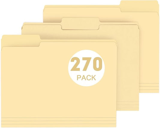 File Folder, PANDRI 270 Pack File Folder, 1/3 Cut Tab, Letter Size, Filing Folder for Office School Business, Manila