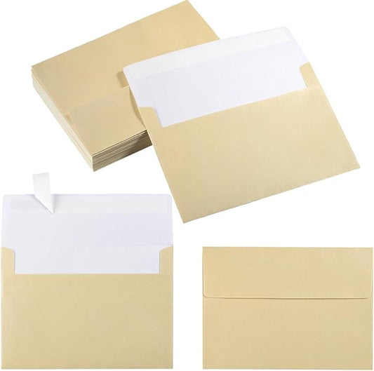 50 Pieces Metallic Color Self Seal Envelopes for Greeting Cards, Invitations, Postcards (Cream Color, 4x6)