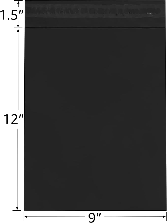 Colored Poly Mailers Pack of: Be creative with your packaging with Colored mailers (Black, 9" x 12" pack of 200)